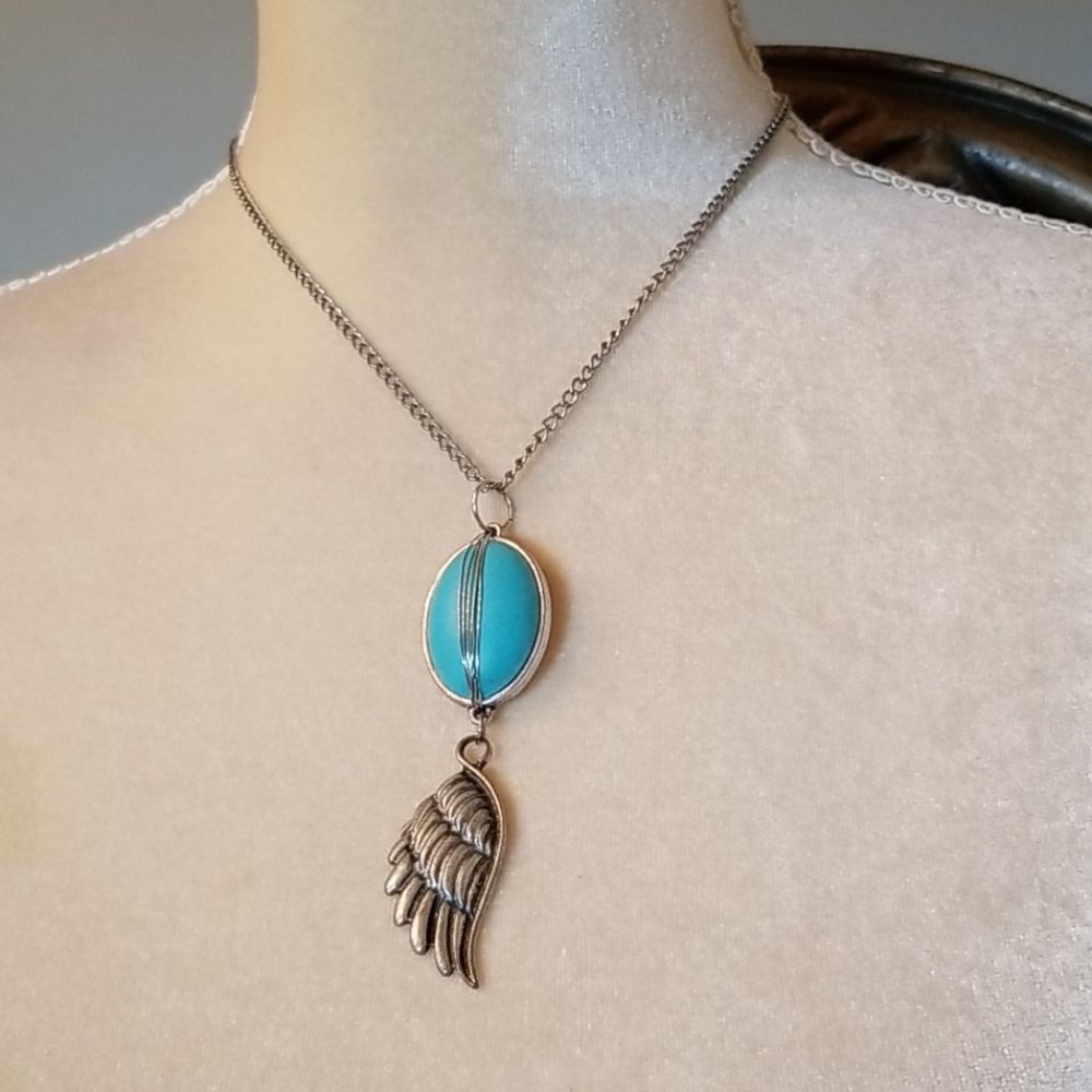 Boho Chic custom made turquoise Pendant w/ 1 Wing